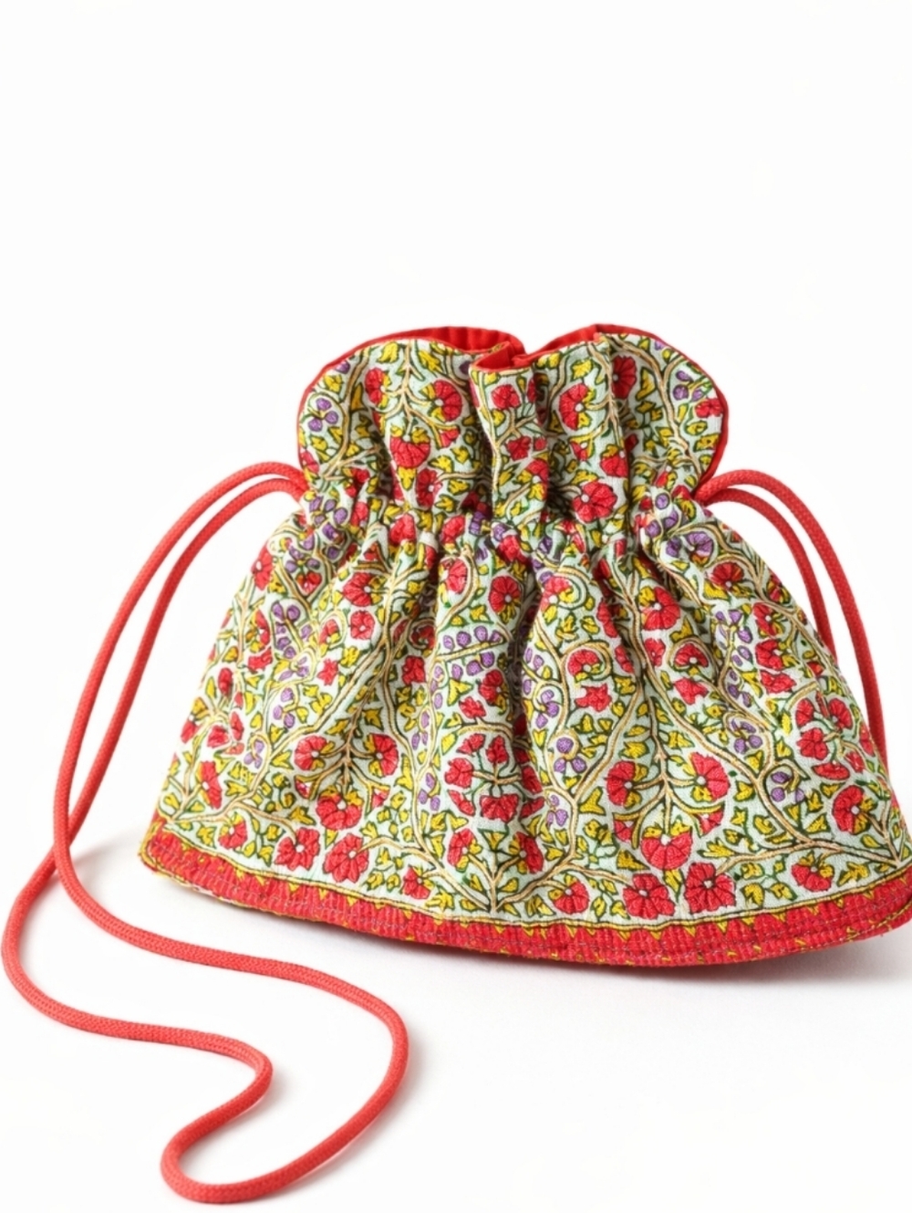 Embroidered Floral Pouch Red Green Blue Boho Cosmetic Bag Pouchette
